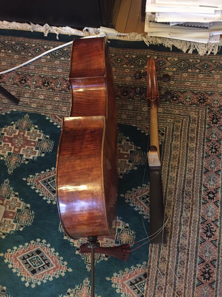 A photo from Haimovitz’s Facebook page captioned, “And this happened to my cello today. My heart is broken.”